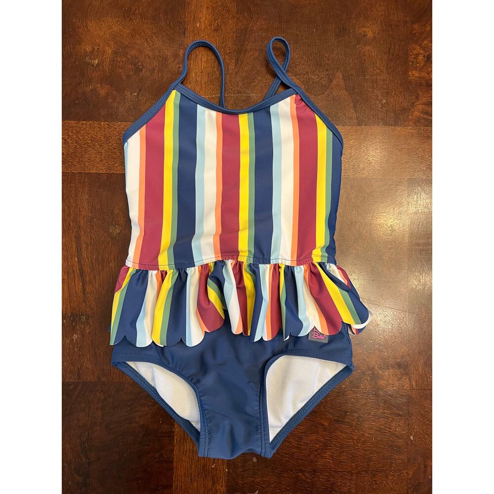 Ruffle Butts Girls 4T Rainbow Stripe One Piece Swimsuit w/ Ruffle Peplum